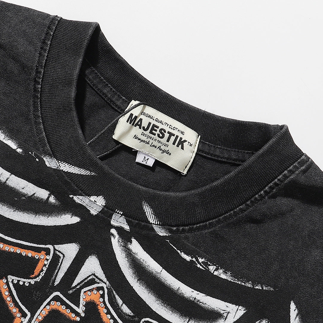 MAJESTIK Men's Vintage Graphic Oversized T-Shirt – Abstract Streetwear Retro Casual Tee