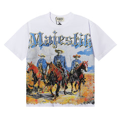 MAJESTIK Men's Vintage Graphic Oversized T-Shirt – Artistic Streetwear Retro Casual Tee