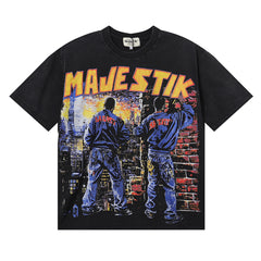 MAJESTIK Men's Vintage Graphic Oversized T-Shirt – Retro Streetwear Casual Graphic Tee