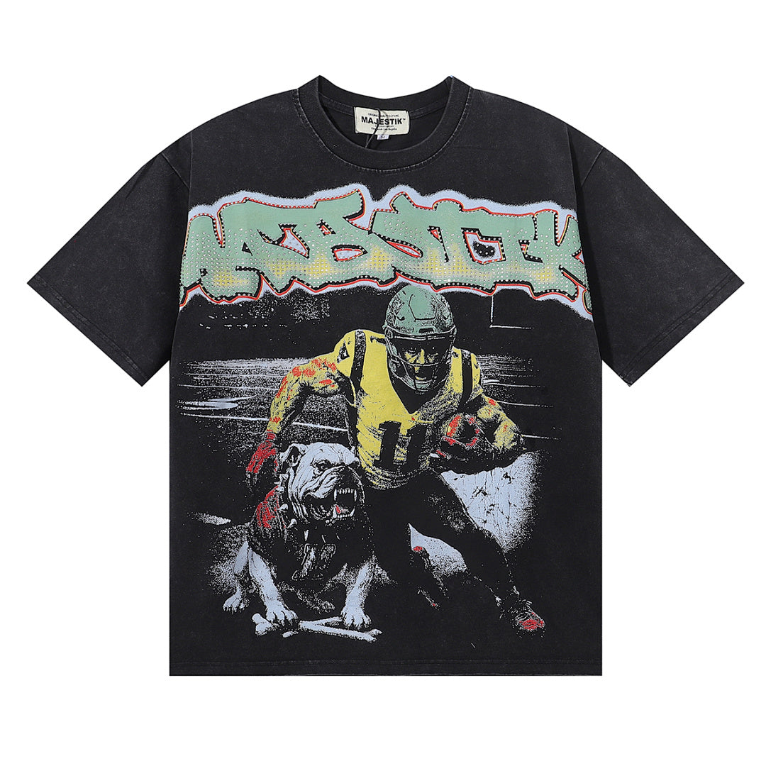 MAJESTIK Men's Vintage Graphic Oversized T-Shirt – Dark Streetwear Double-Sided Print Casual Tee