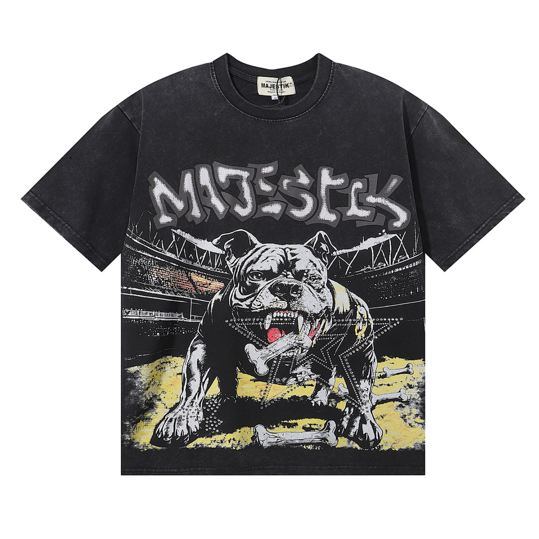MAJESTIK Men's Vintage Graphic Oversized T-Shirt – Dark Streetwear Retro Casual Tee