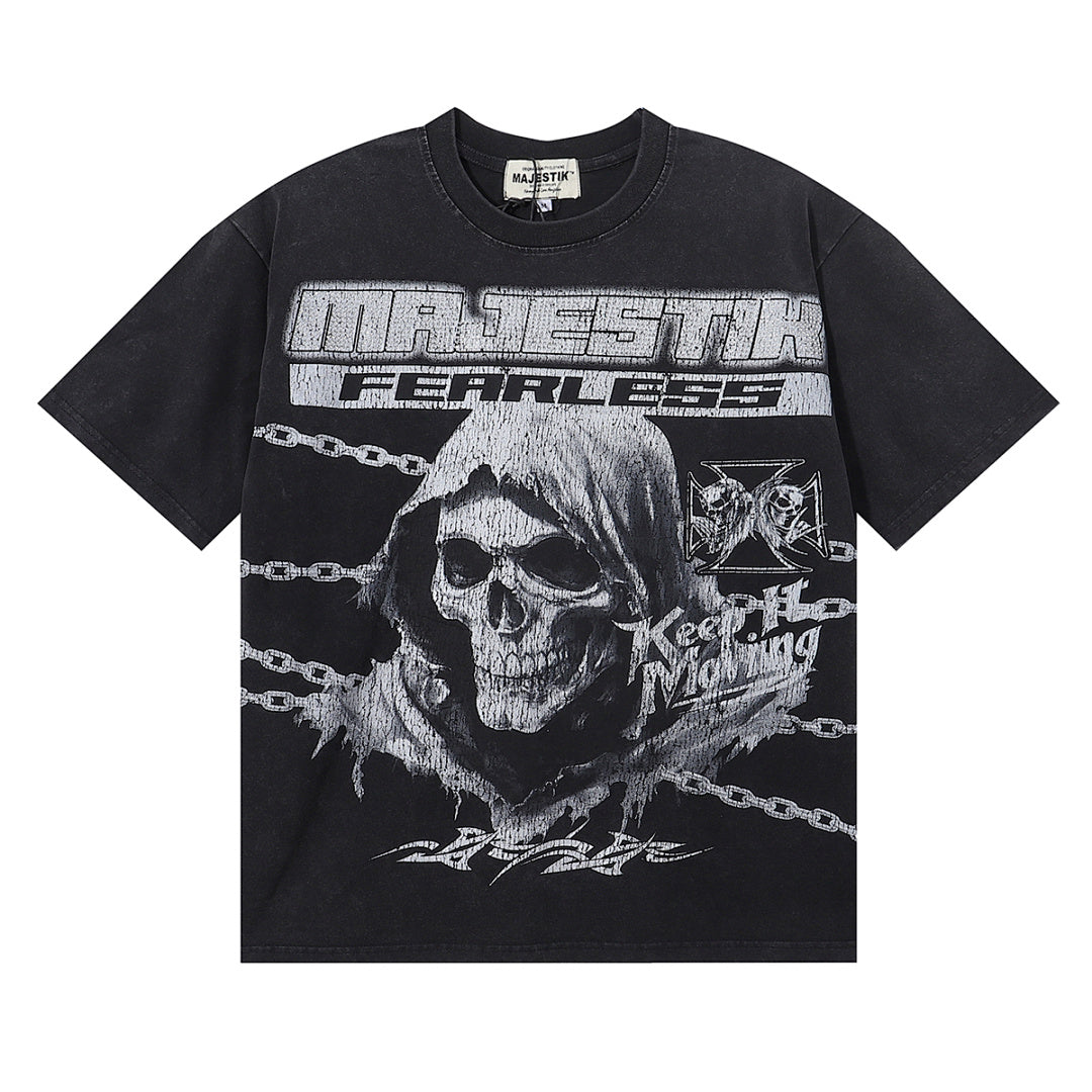 MAJESTIK Men's Vintage Graphic Oversized T-Shirt – Gothic Streetwear Retro Casual Tee