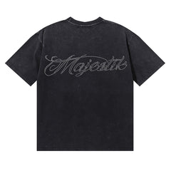 MAJESTIK Men's Vintage Graphic Oversized T-Shirt – Dark Streetwear Double-Sided Print Casual Tee