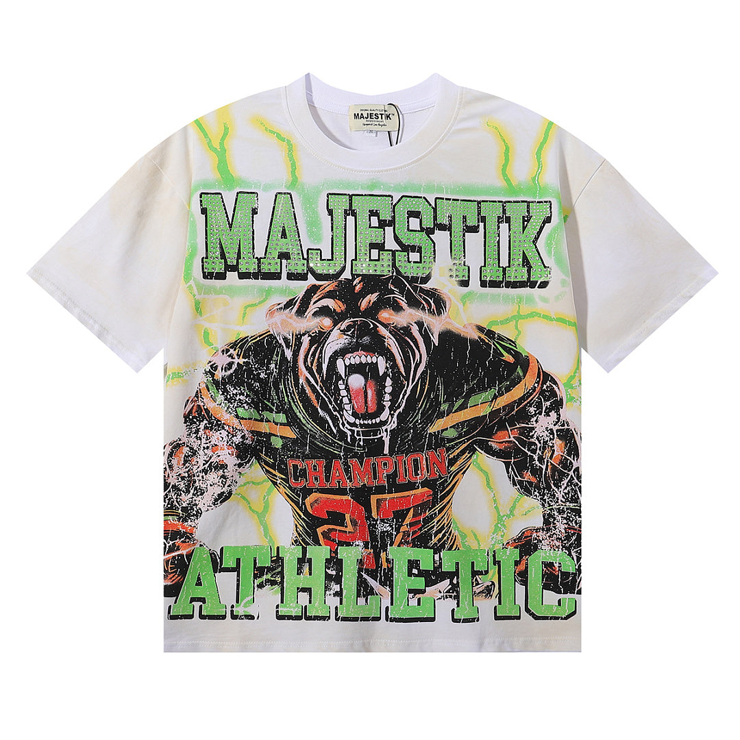 MAJESTIK Men's Vintage Graphic Oversized T-Shirt – Athletic Streetwear Double-Sided Print Casual Tee
