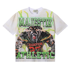 MAJESTIK Men's Vintage Graphic Oversized T-Shirt – Athletic Streetwear Double-Sided Print Casual Tee