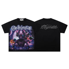 MAJESTIK Men's Fantasy Graphic Oversized T-Shirt – Dark Streetwear Double-Sided Print Casual Tee