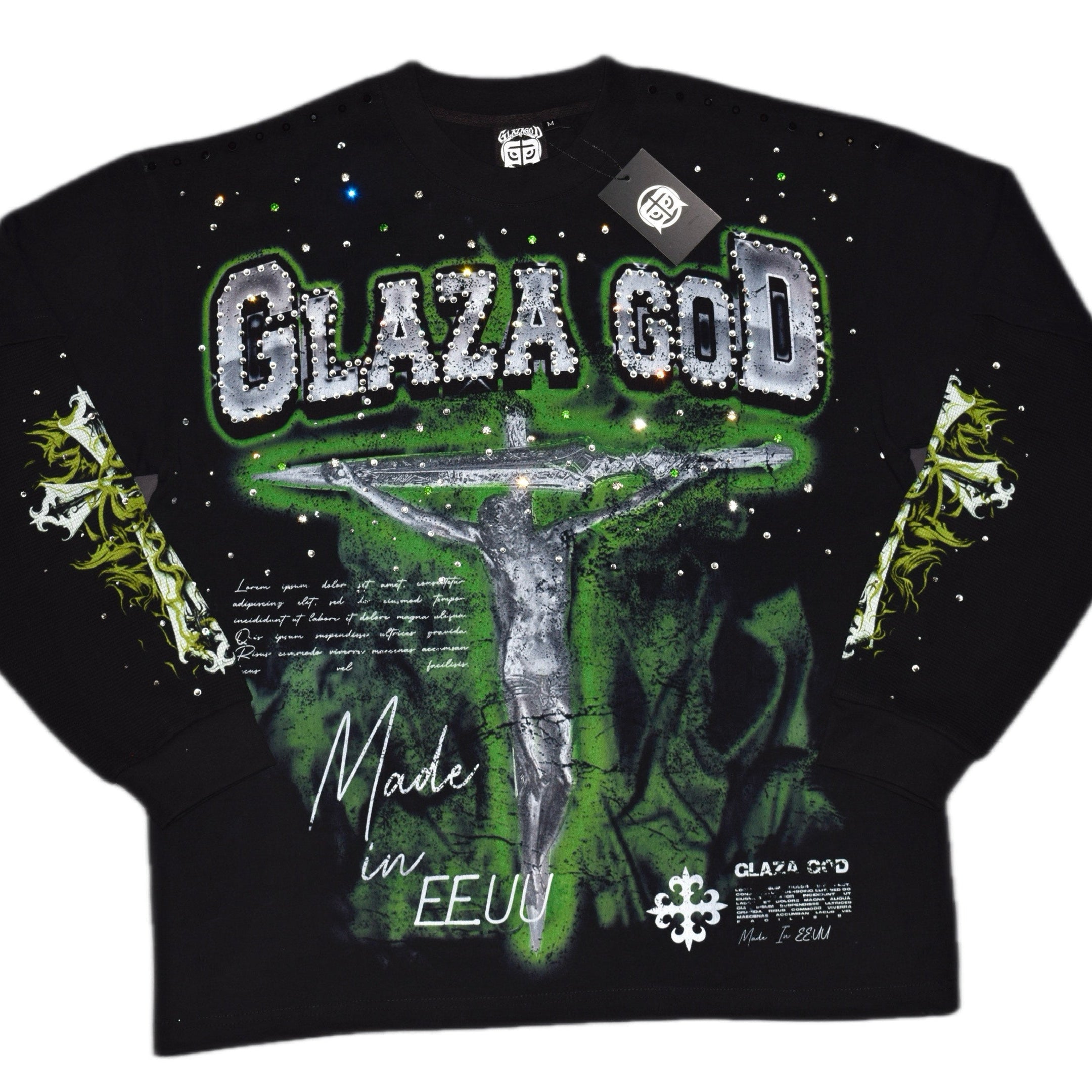 GLAZA GOD CRUCIFIXION - Long Sleeve-GREEN VOL.122