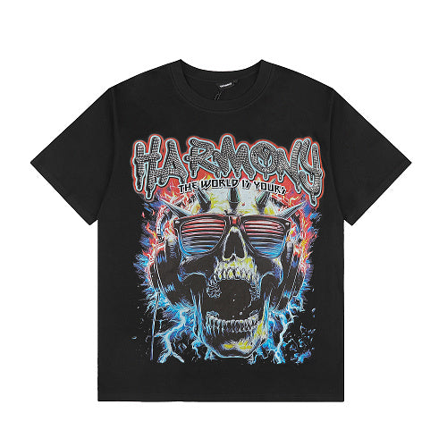 HARMONY Vintage Harmony Skull Graphic Oversized T-Shirt – Double-Sided Unisex Streetwear Tee